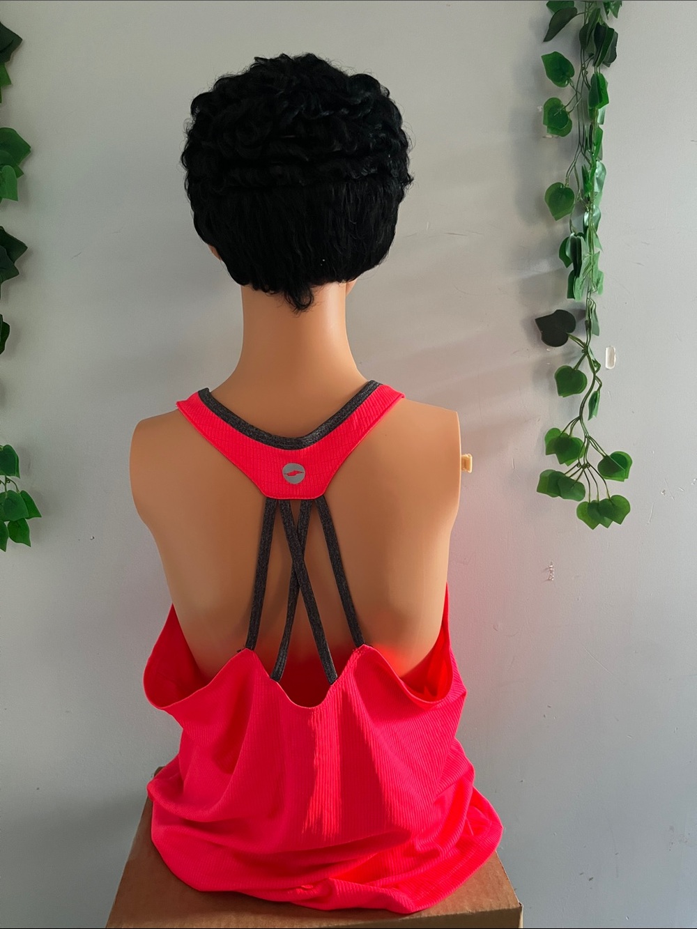 Avia Neon Pink Open-Back Active Tank Dress with Charcoal Straps